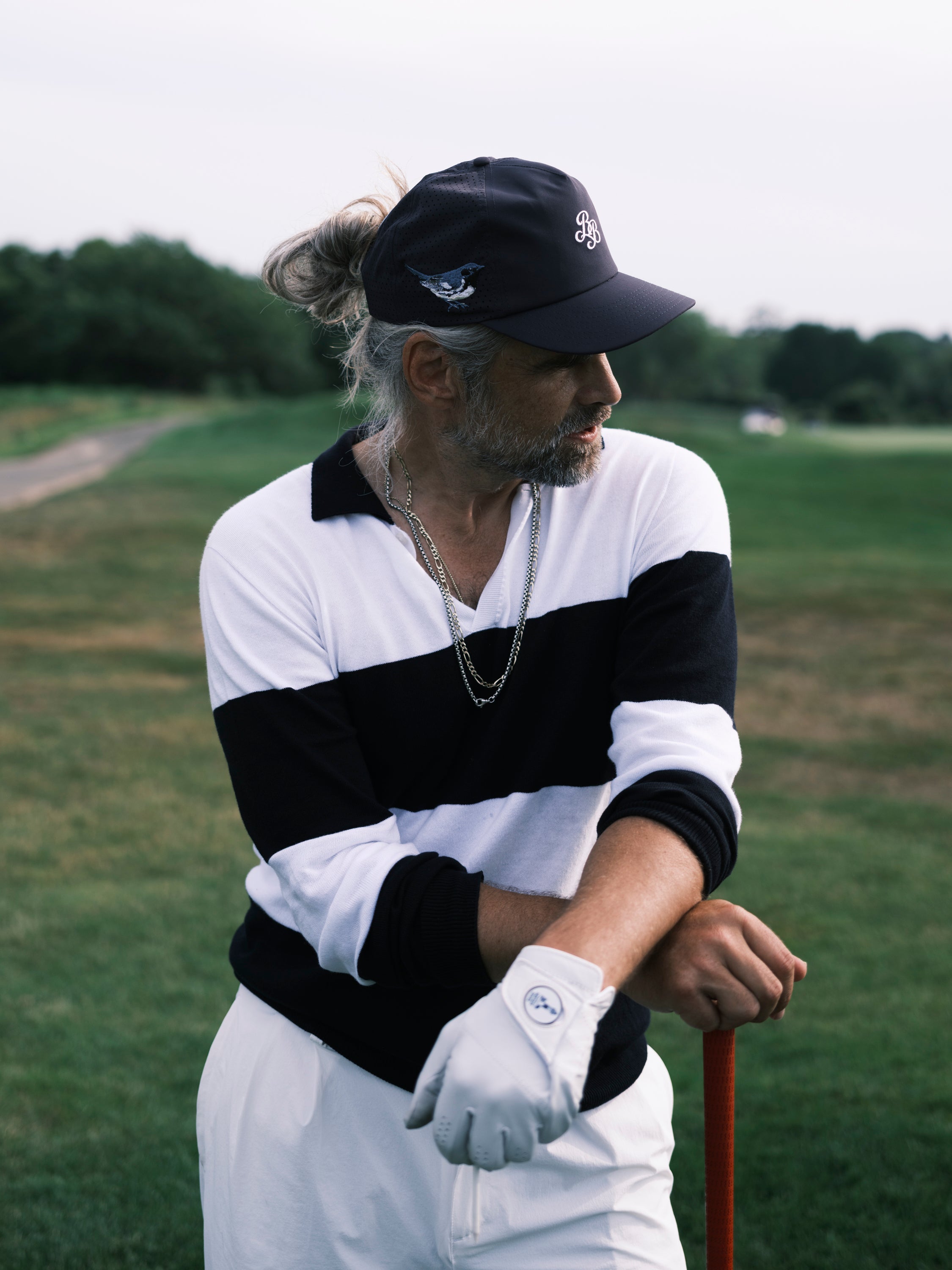 Colorblock Sweater Knit LS Polo ( navy/white )